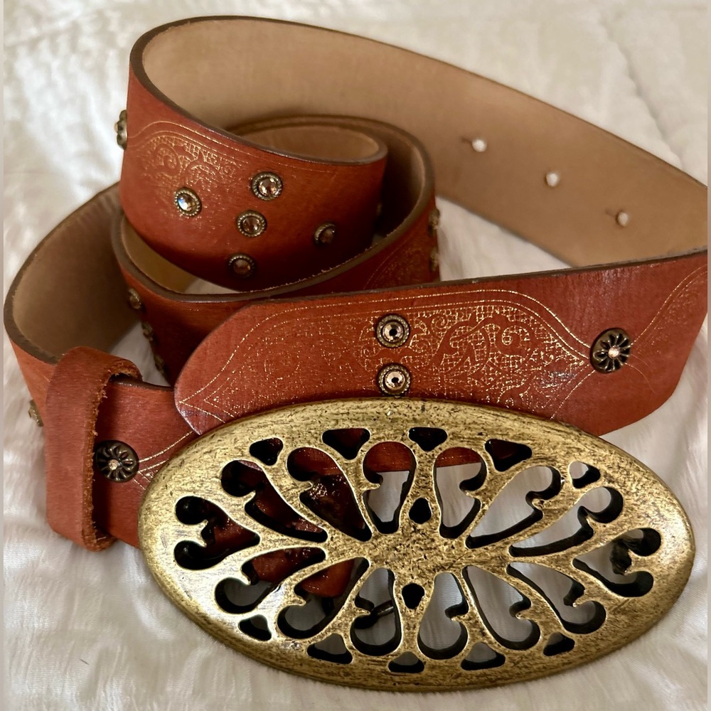 Streets Ahead Brass Buckle Italian Leather Belt Made in USA